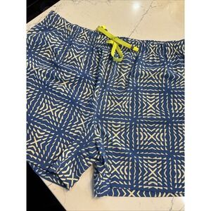 Fabletics Swim Trunks Mens Cream Blue Botanical Drawstring Quick Dry SZ XXL